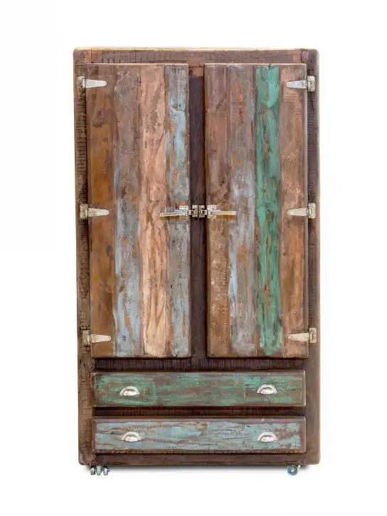 Reclaimed Ice Box Cabinet with 2 Drawers & 2 Doors on Rollers - popular handicrafts